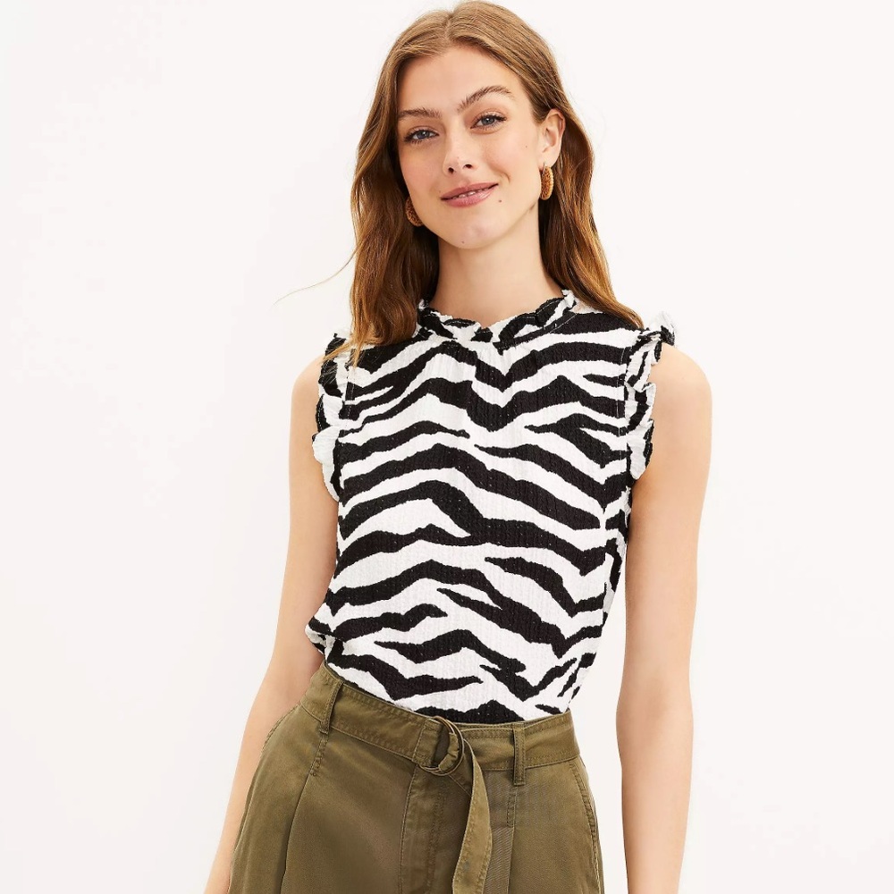Tiger Print Textured Ruffle Top - Picture 1 of 9